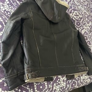 Wilsons Leather Chocolate Bomber Jacket with Hood